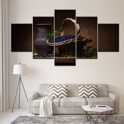 Canvas Painting Basket of blueberries 5 Pieces Wall Art Painting Modular Wallpapers Poster Print for living room Home Decor