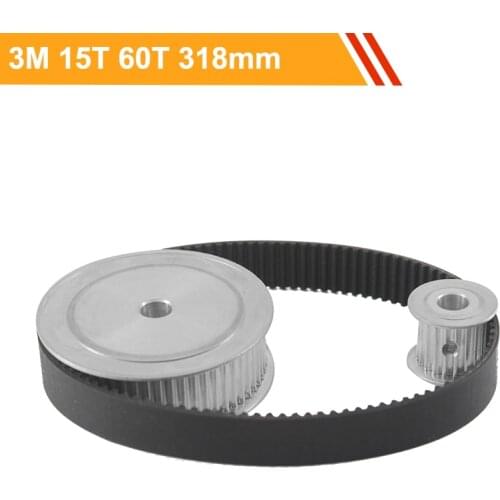 Synchronous Pulley Wheel Kit HTD3M 15T 60T 100mm Center Distance 3M-318mm Timing Belt Ratio 1:4 Tooth Belt Pulley Kit