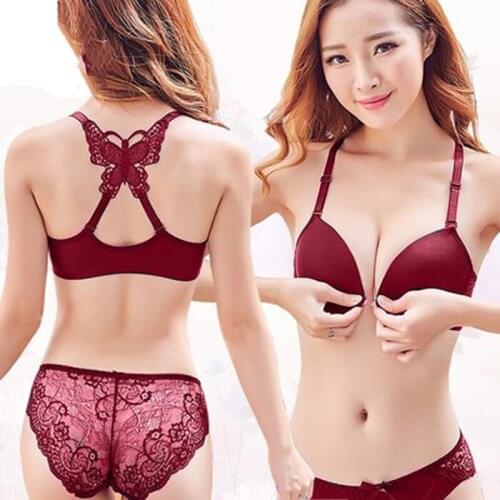 Bra And Panty Set Women Sensual Lingerie Set Butterfly Front Closure Lace Bras For Women Push Up Bra Set Women Underwear bh