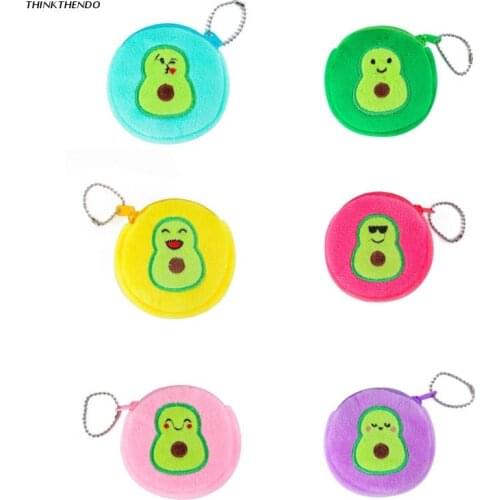 Coin Purses Plush Soft Wallet Storage Bag Cartoon Credit ID USB Cable Zipper Pocket Cute Avocado Round Mini Coin Bag