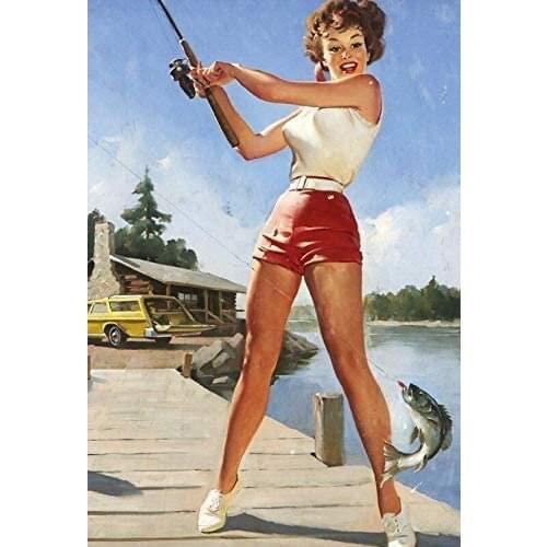 Stevenca Metal Tin Sign Fishing Pin up Girl Vintage Look Custom Vintage Retro Aluminum Sign for Wall Decor 8x12 Inch