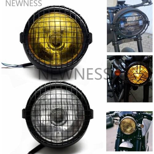Motorcycle Grill Headlight with Brackets Moto Retro Mount Net Headlamp Lampshade for Harley Cafe Racer Bobber Honda Bike Light
