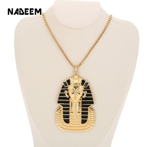 NADEEM Fashion Black Enamel Tutankhamun Classic Egyptian Pharaoh Head Pendant Necklace Hip Hop Punk Necklace Jewlery For Men