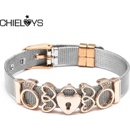 CHIELOYS Mesh Bracelet Set Stainless Steel Bracelet Love Lock Bracelet Silver Color Gift Jewelry Women Brand Bracelet New