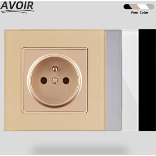 Avoir Wall Socket Electrical Outlet FR French Standard Plug White Crystal Glass Panel Power Sockets 86mm * 86mm 16A AC 110V-250V