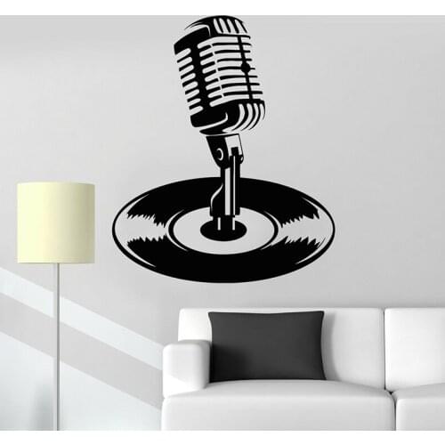 Microphone Wall Decal Record Karaoke Music Musical Wall Stickers Vinyl Art Decals Karaoke Club Decoration Accessories C100