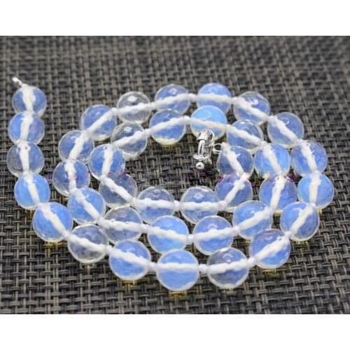 Natural Faceted Blue Opal Round Gemstone Beads Necklace 18'' 10mm AAA