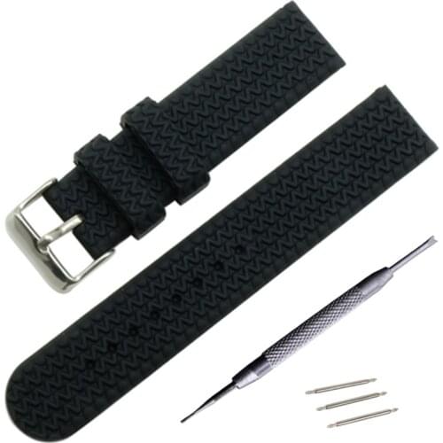 New 16mm 18mm 20mm 22mm Mens Womens Silicone Rubber Watch Strap Band Tread Waterproof Resin + Thicken Buckle +Tool