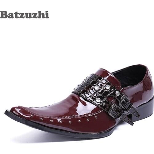 Batzuzhi 2018 New Men Shoes Handmade Luxury Oxford Shoes for Men Metal Square Toe Genuine Leather Dress Shoes Men Red Wedding