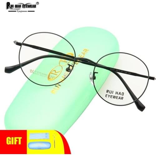 Retro Eyeglasses Frame Round Titanium Alloy Optical Glasses Frame Rui Hao Eyewear Concise Business Spectacles Prescription 8025