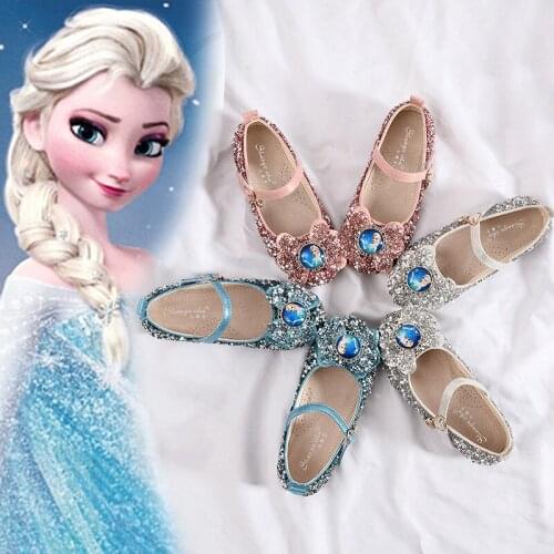 Disney autumn childrens new girl single shoes childrens bright crystal childrens soft bottom Frozen princess shoes size 25-36