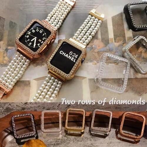 Full PC case for Apple watch 44 / 42mm 40 / 38mm Iwatch Se series 6 543 21 jewelry set luxury diamond border retro shiny lady