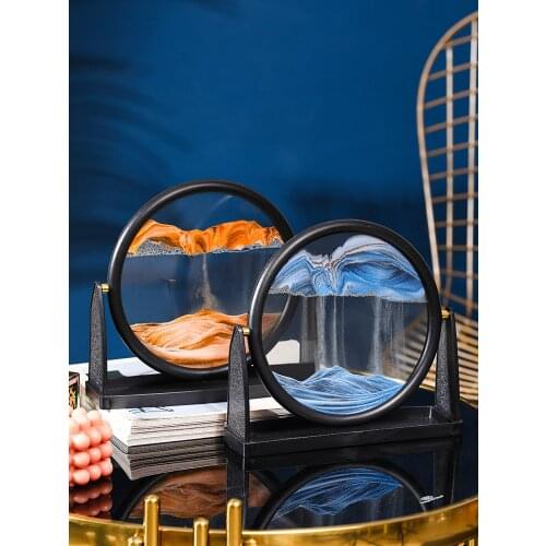 Rotatable 3D Deep Sea Sandscape Moving Sand Art Picture Round Glass In Motion Display Flowing Sand Frame Home Decoration