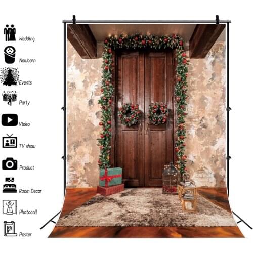 Christmas Winter Backdrop Vintage Wall Door Gift Baby Portrait Photography Background Photozone Vinyl Photophones For Photos