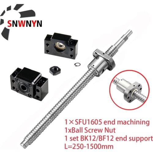 SFU1605 250 300 350 400 450 500 550 600 650 700mm Rolled Ball Screw C7 With End Machined +1605 Ball Nut +BK/BF12 End Support CNC
