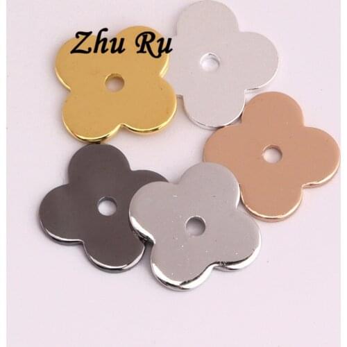 ZHU RU 20pcs/lot 14.5*12mm copper Clover Four leaves petal flowers Jewelry Findings Connector For Pendant Handmade Jewelry