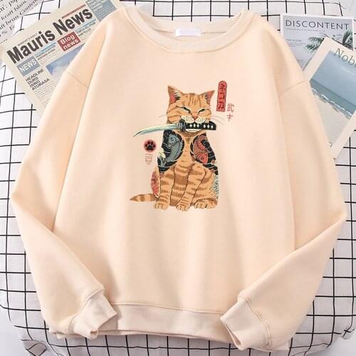 Japan Ukiyo E Style Catana Print Hoodie Women Autumn Warm Hoody Korean Soft Casual Sweatshirt Simple Oversize Sportswear Mens