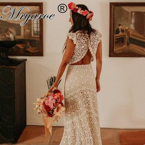 Mryarce Vintage Lace Crop Top Bohemian Wedding Dress Two Piece Bridal Gowns
