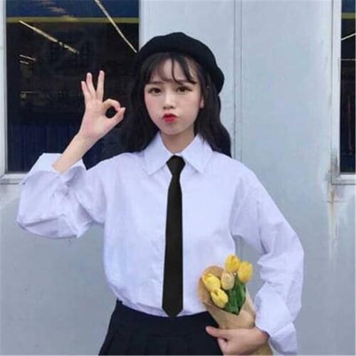 XS-5XL New Spring Korean College Wind Casual Long Sleeve White Shirt Female Loose ol business turn-down collar Shirts Top PZ3565
