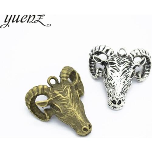 YuenZ 2 pcs Antique Charm metal 3D Ram head pendants for necklace jewelry making 31*29mm D9226