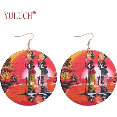 YULUCH New Design Painted African Ethnic Life Dusk Woman Pattern for Fashion Woman Jewelry Accessories Earrings Pendant Gift