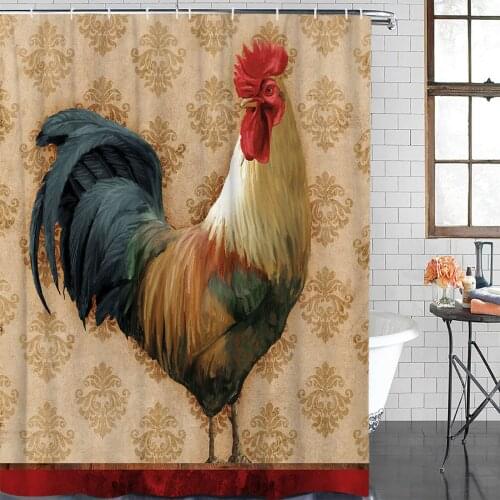 Farm Vintage Rooster Texture Shower Curtain Polyester Fabric Bathroom Home Decor Waterproof Shower Curtains with Hooks