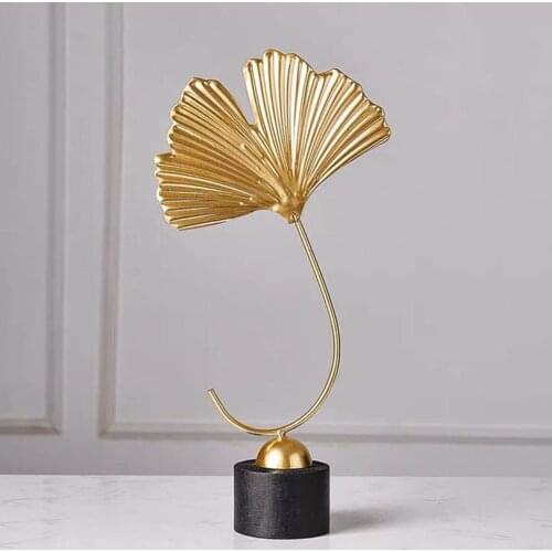 Iron Art Fan Shaped Ginkgo Leaves Photo Prop Nordic Sculpture Ornament Office Figurines Miniatures Home Decoration Crafts