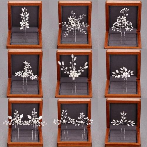 Pearl Rhinestone Hairpins Women Wedding Hair Accessories Silver Color Pearl Hairpins Bridal Hair Pins Head Ornaments Hair Stick