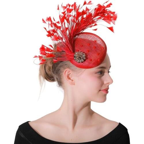 Women Feather Wedding Hat Ornaments Headpieces Bridal Turquoise Fascinator Accessories Linen Fascinator Hairpins Race Chapeau