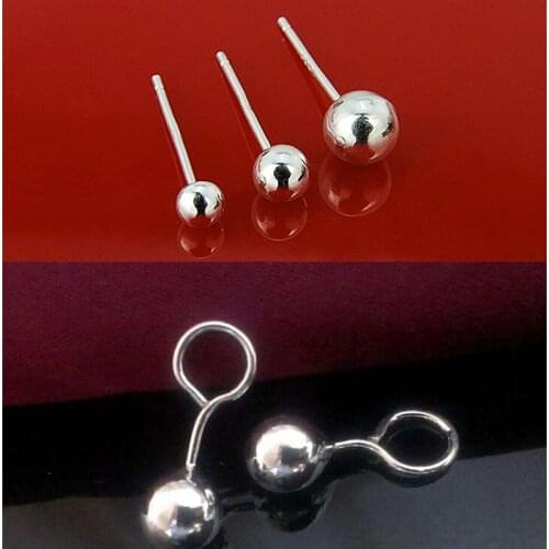 925 Sterling Sliver Glossy Bead Stud Earrings For Women Smooth Small Round Beads Small ball Earring Earings Fashion Jewelry