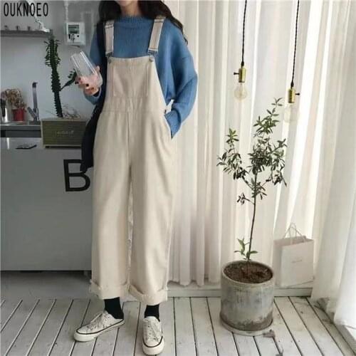 Denim Jumpsuits Women Loose Solid Ankle-length Pants Streetwear Korean preppy StyleTrendy Casual Summer 2021 Woman Overall