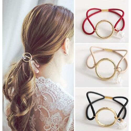 Women hair Rope Hair Accessorie Round Circle with Crystal Gum for Hair Girls Ornament Rubber Headbands Elastic Hair Bands