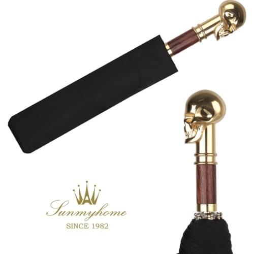 Gold Luxury Rain Mens Umbrella Windproof Folding Umbrella Creative Skull Handle Quality Umbrella British Business Umbrella U5B