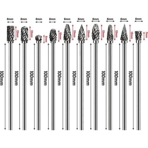 10Pcs/Set 100m Long Reach Double Cut Carbide Rotary Burr Set Long Reach Rotary Burr Double Cut Tungsten Carbide Bit 3mm Shank