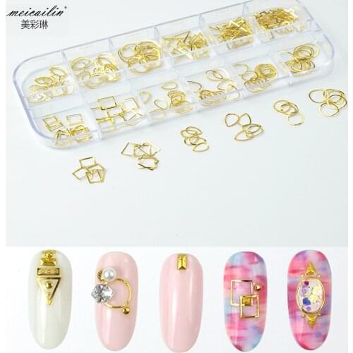 12 Grids Gold Alloy Mix Nail Rivets Bar AB Rhinestones Punk Nails Chain Hollow Caviar Copper Beads 3D DIY Nail Art Decorations