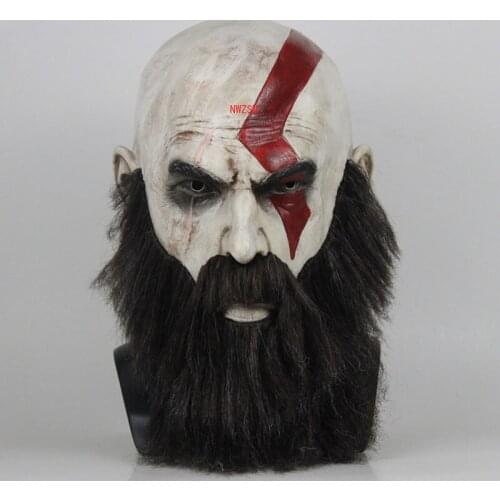 2019 New Game God of War 4 Kratos Mask with Beard Adult Men Cosplay Horror Latex Masks Helmet Halloween Scary Party Props