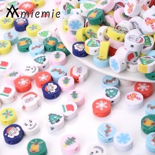 30/50/100Pcs/Lot Christmas Polymer Clay Beads Santa Snowman Tree Loose Beads For Jewelry Making Gift Bracelet Necklace Earring