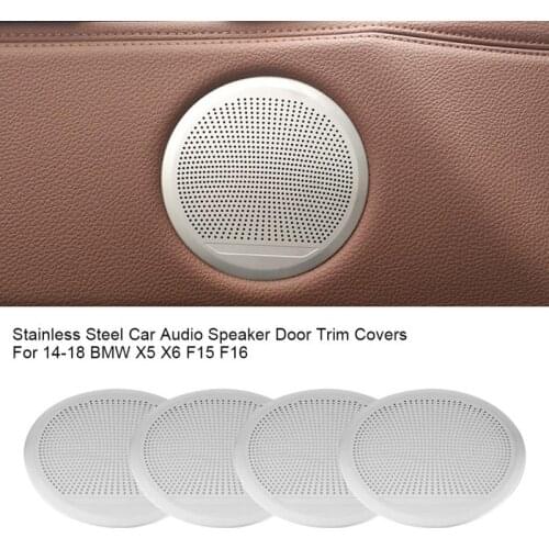 4PCS Stainless Steel Car Audio Speaker Door Trim Covers Silver For BMW X5 X6 F15 F16 2014 2015 2016 2017 2018 New Car Styling