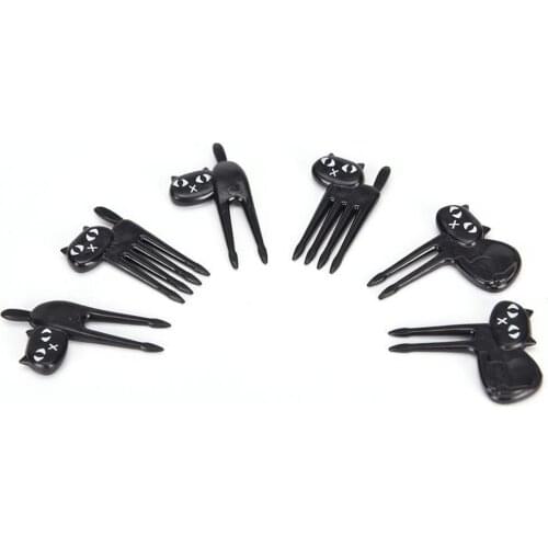 6pcs/Set Mini Cat Food Fork Fruit Picks Cute Black Accessorie Lunch Children Fork Bento Box Set Fork Cat Decor Fruit GB0129 Y2N4