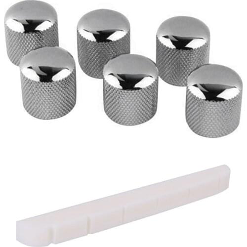 7Pcs Parts: 1 Pcs 42Mm Bone Nut for Electric Guitar Tele & 6Pcs Electric Guitar Bass Volume Knob Potentiometer Chord Cap