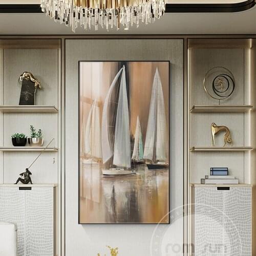 Abstract Brown Boat Canvas Painting Nordic Posters Prints Modern Landscape Wall Art Pictures for Living Room Aisle Decoration