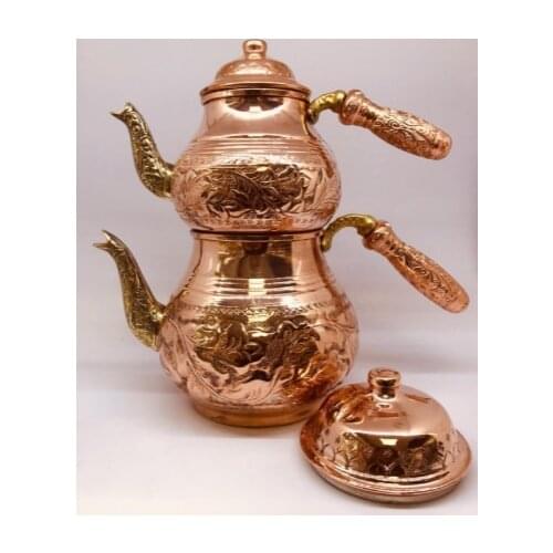 Ağır İşlemeli Keski Kırmızı Bakır Çaydanlık - El Yapımı Çaydanlık - Bakır Sağlıklı Demlik