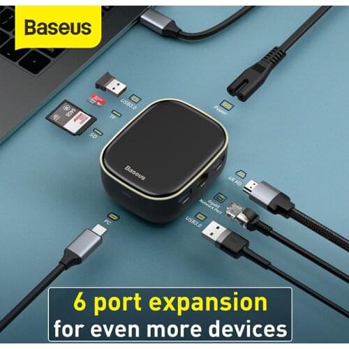 Baseus 6 Ports Type-C HUB Adapter AC Multifunctional CN EU Charger 2-in-1 Hub 60W High Power Quick Charger for Phone Computer