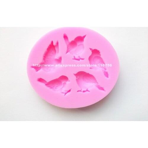 Free Shipping 5 Birds Shaped Silicone Mold Cake Decoration Fondant Cake 3D Food Grade Silicone Mould 065