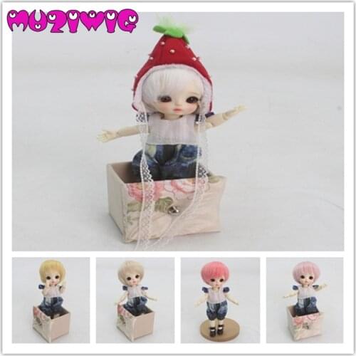 Free shipping High quality synthetic short White/Pink/Golden/Red Straight hair with Bangs 1/8 bjd doll wig 5 colors for choice