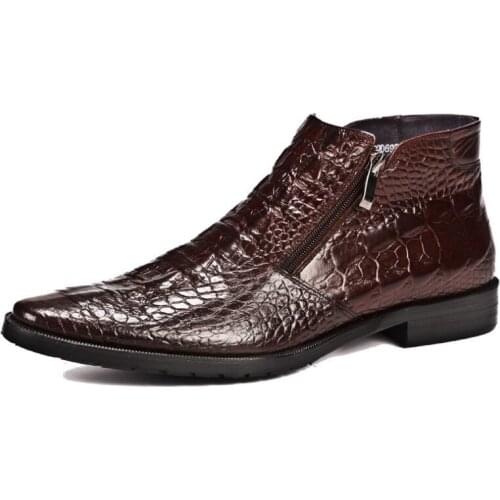 Winter pointed toe High-top Alligator Pattern handmade classics ankle men boots Martin boots fashion mens boots