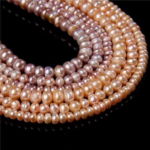 Button Shape Beads Natural Pearl Pink Genuine Freshwater Purple Pearl Bread Beads For Jewelry Making Bracelet Necklace DIY 14"