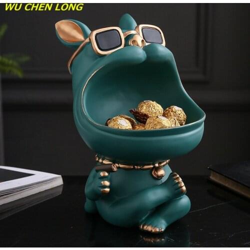 Bulldog Storage Decoration Ornaments Animal Craft Candy Jar Resin Figurines Cool Dog Sunglasses Desk Home Decor Modern R5725