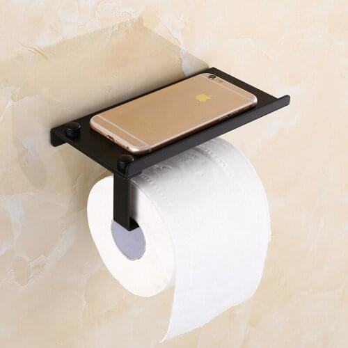 Vidric Tuqiu Bathroom Paper Holder with phone Shelf Aluminum Black Paper Roll Holder Square White Toilet Paper Holder Tissue Hol