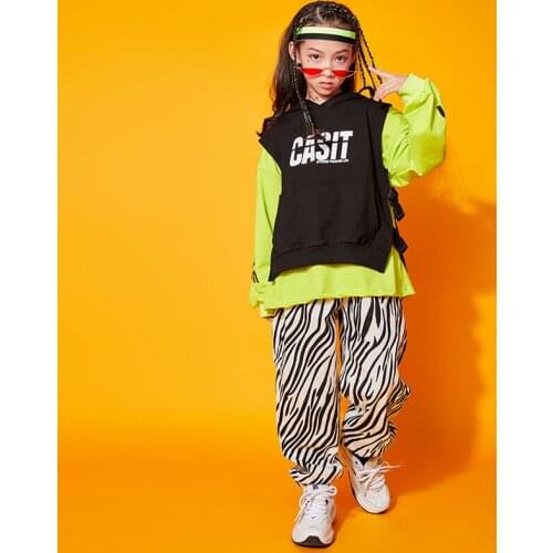 Kid Hip Hop Clothing Sweatshirt Shirt Top Sleeveless Jacket Zebra Print Pants Girl Boys Jazz Dance Costume Clothes Street Wear